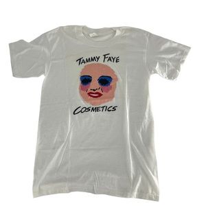 Vintage Tammy Faye Cosmetics Shirt Men Large White 80s Single Stitch Graohic Tee